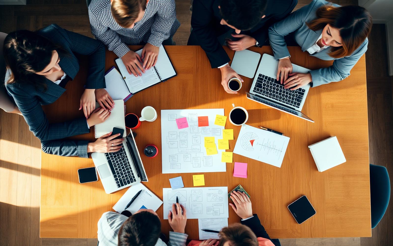 Consulting team collaborating around a strategy table